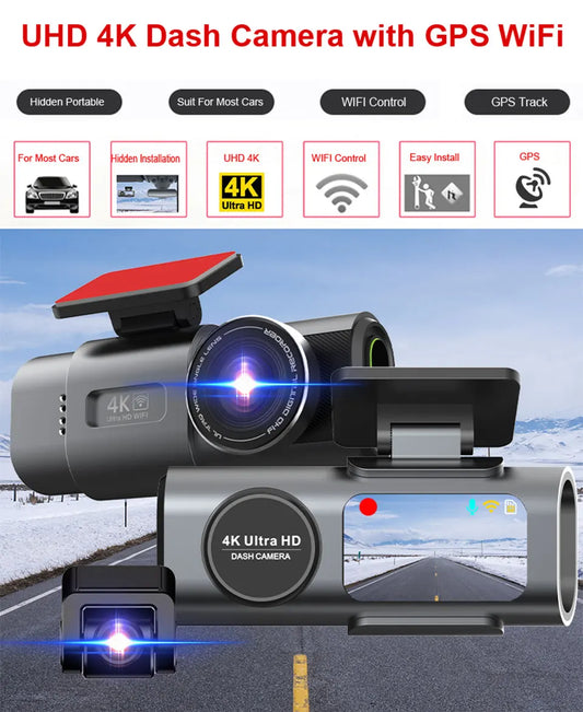 4K Dash Cam with Night Vision & GPS - 24H Parking Monitor
