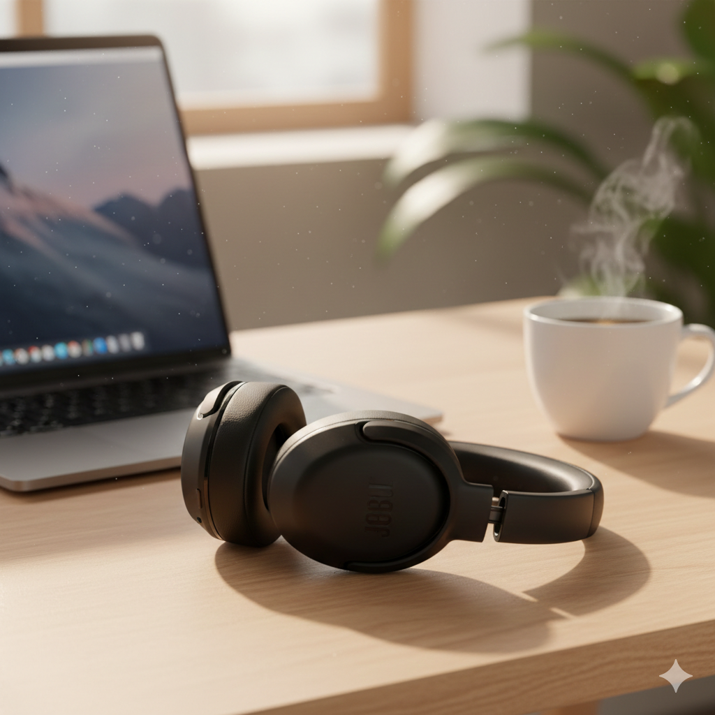 JBL Tour One M2 wireless noise-canceling headphones with over-ear design and plush ear cushions for immersive sound.