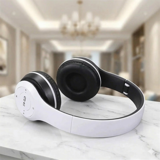 Wireless Gadgetix noise-canceling Bluetooth headphones with over-ear design and sleek black finish.