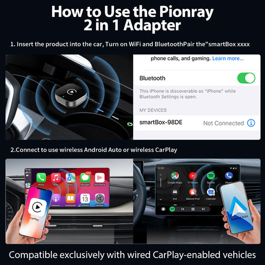 2-in-1 Wireless CarPlay & Android Auto Adapter - 5GHz WiFi