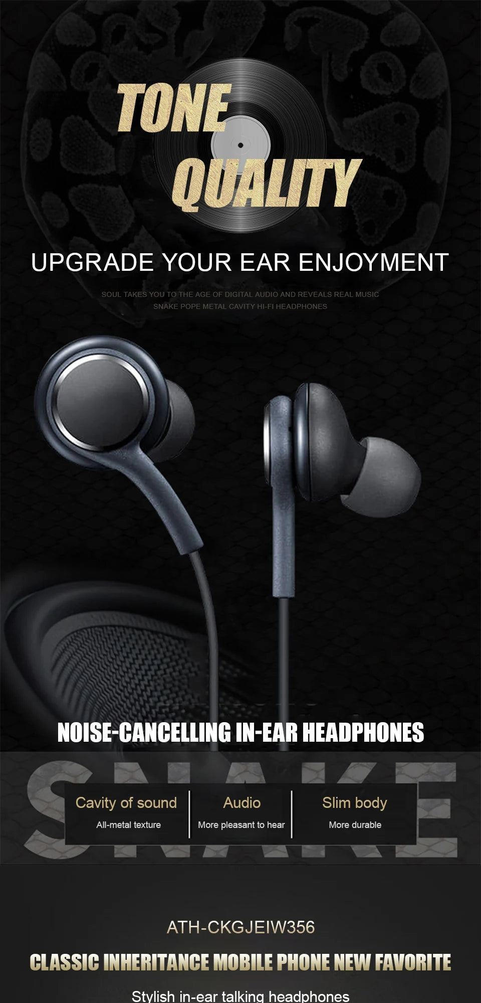 Gadgetix USB-C wired earbuds with 3.5mm headphones for Samsung Galaxy smartphones, showing black in-ear design and cable.