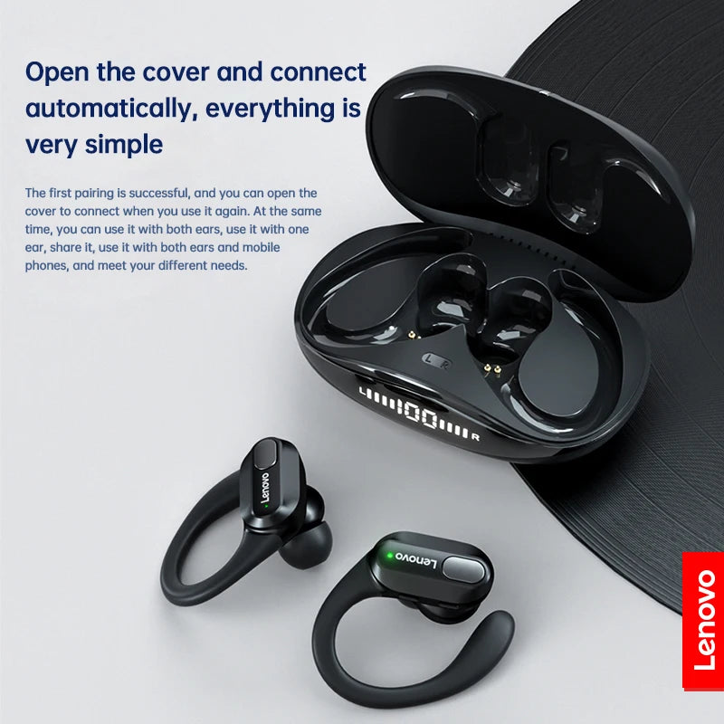 Lenovo XT80 wireless earbuds by Gadgetix with Bluetooth 5.3, TWS design, LED display, and compact earphone case.