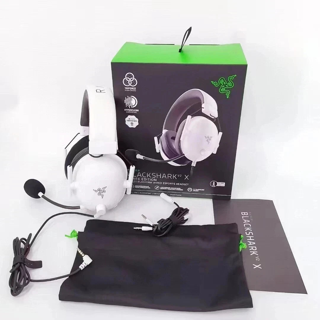 Razer BlackShark V2 X wired gaming headset with over-ear design, black color, and adjustable headband.