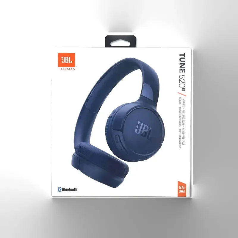 JBL TUNE 520BT wireless Bluetooth headphones with over-ear design, black color, and cushioned ear cups for comfortable listening.