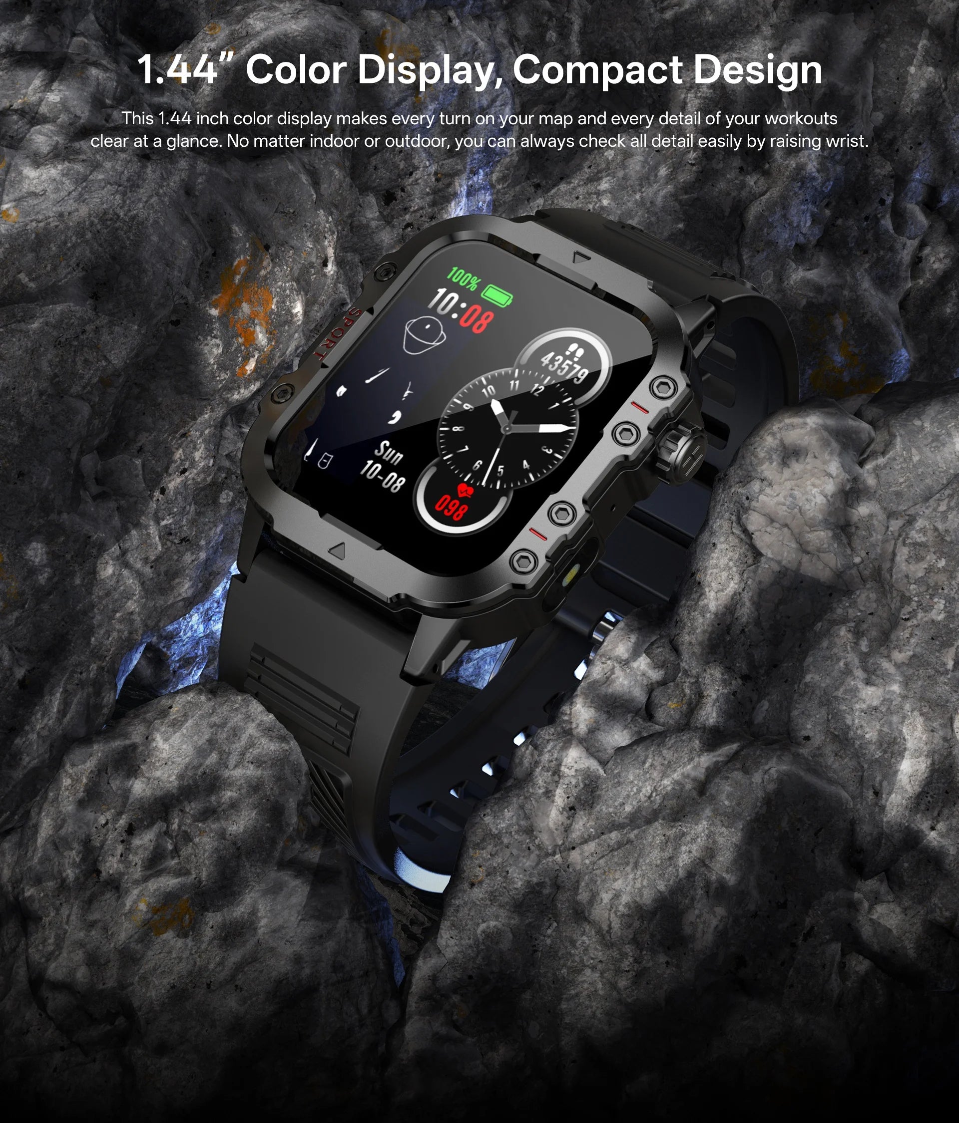 Gadgetix TactWatch Pro military-grade fitness smartwatch with digital display and durable design, water-resistant up to IP67.