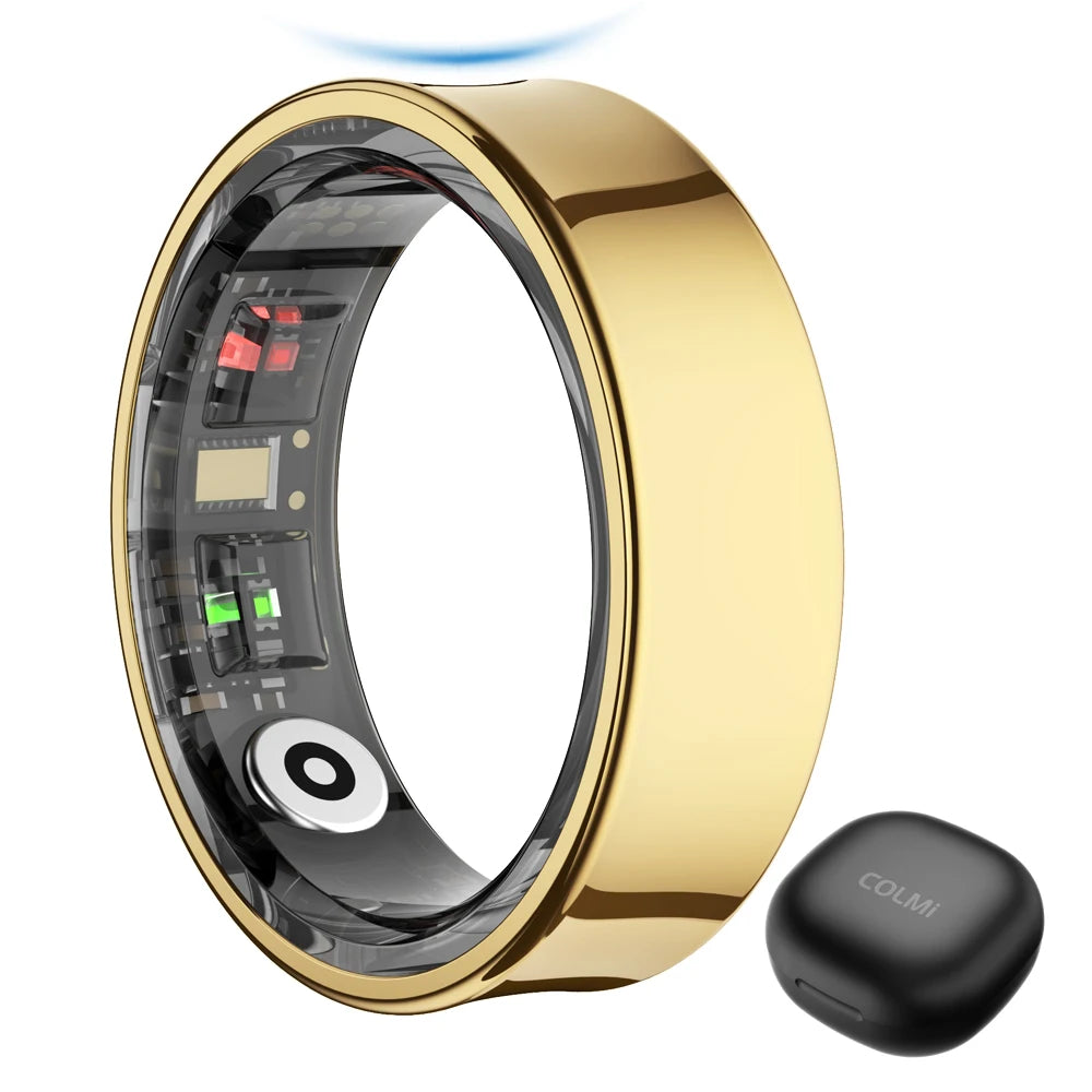 COLMI R09 smart ring showing health and sleep monitoring features, sleek black design, accessory for fitness and wellness tracking.