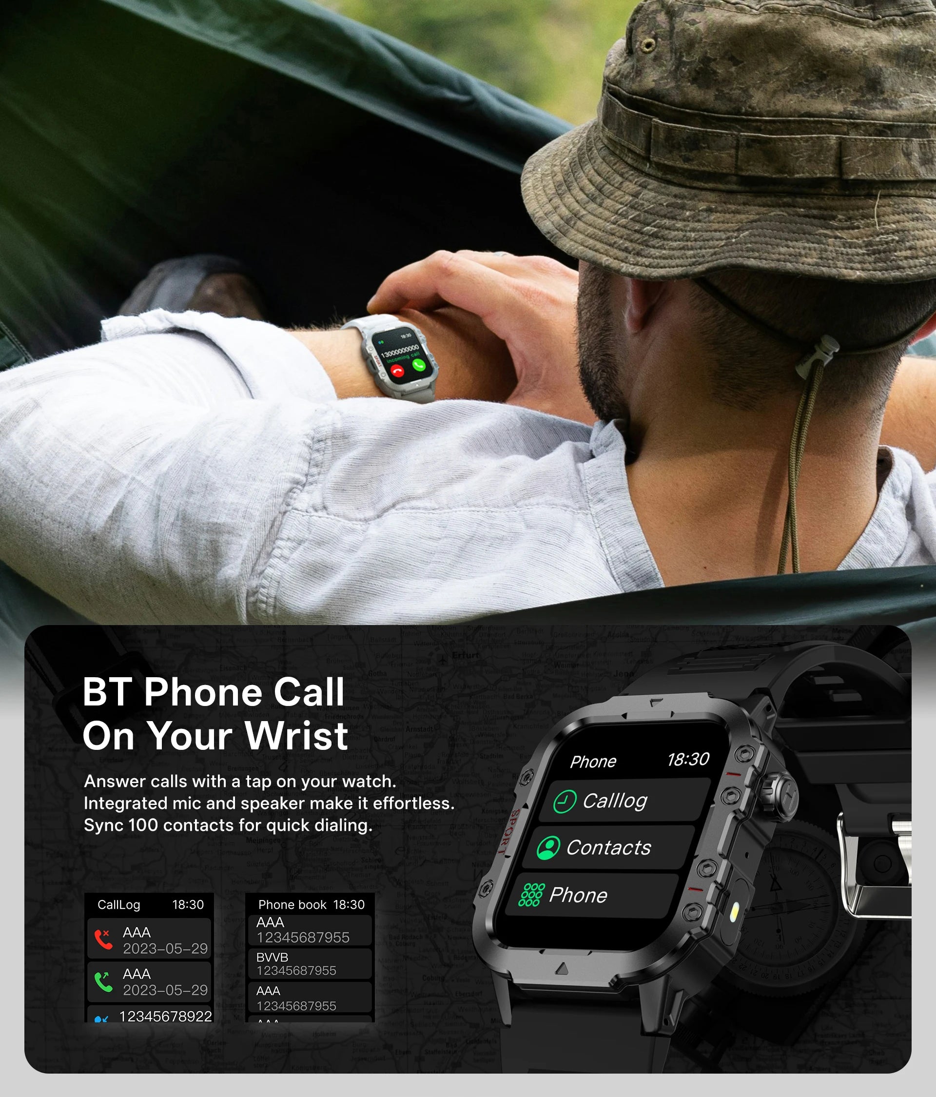 Gadgetix TactWatch Pro military-grade smartwatch with fitness tracking, IP67 water resistance, and durable design.