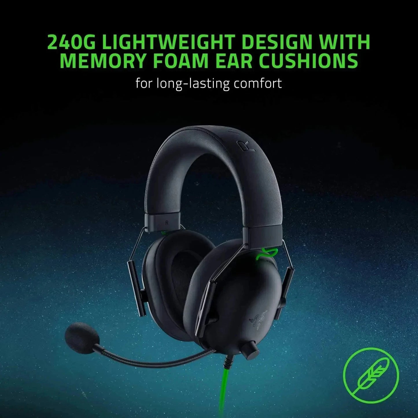Razer BlackShark V2 X wired gaming headphones with black ear cups and adjustable headband, designed for immersive gaming audio.