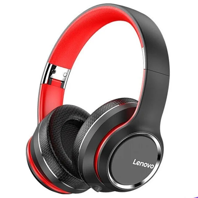 Lenovo HD200 wireless over-ear Bluetooth headphones with noise cancellation, black and gray design, close-up view