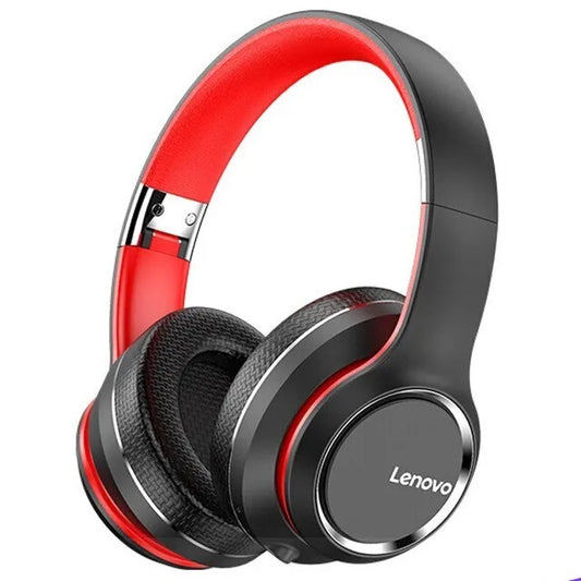 Lenovo HD200 wireless over-ear Bluetooth headphones with noise cancellation, black and gray design, close-up view