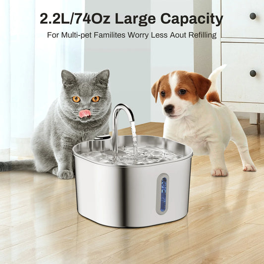 2.2L Automatic Cat Water Fountain - Stainless Steel