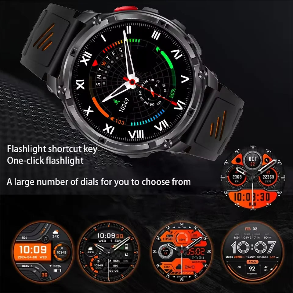 T-Rex TactWatch Ultra X GPS military smartwatch displaying digital watch face with 1100mAh battery and rugged design