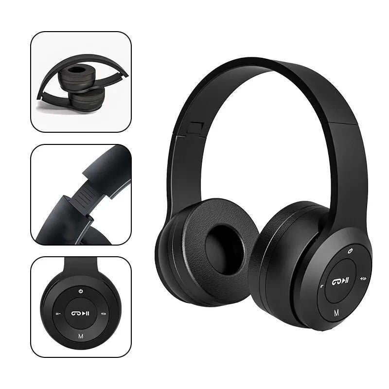 Wireless Gadgetix noise-canceling Bluetooth headphones with cushioned ear cups and adjustable headband, shown in black.