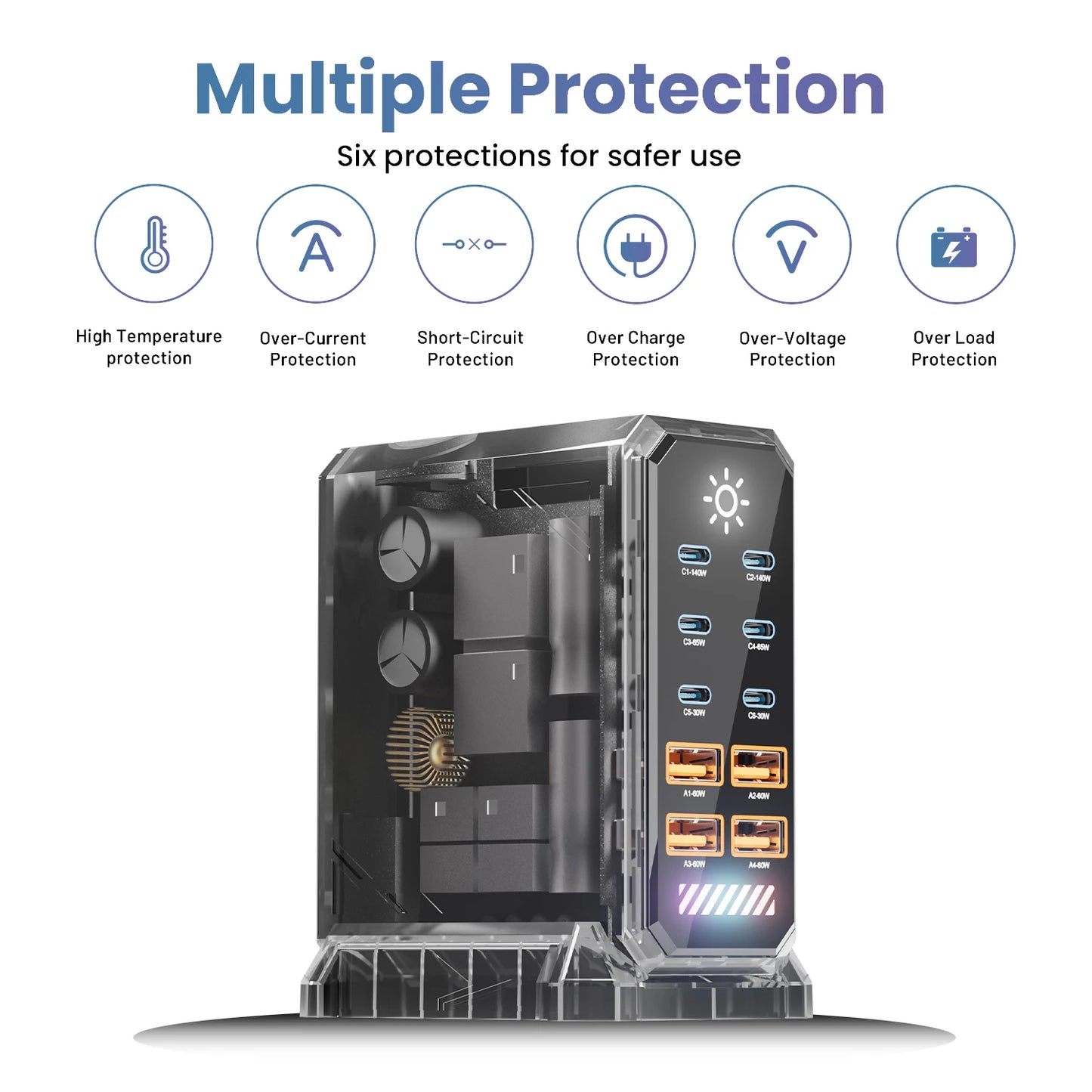 Gadgetix 660W GaN 10-port USB-C charging station with multiple ports for fast universal device charging and fast charging technology.