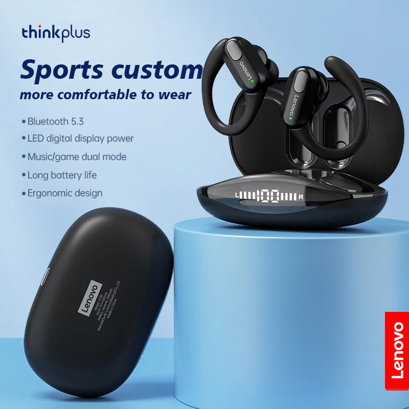 Lenovo XT80 wireless earbuds by Gadgetix, Bluetooth 5.3 TWS earbuds with LED display, compact and ergonomic earphone design.
