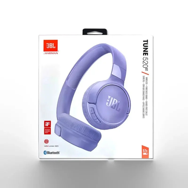 JBL TUNE 520BT wireless Bluetooth headphones with over-ear design and cushioned ear cups, shown in black.