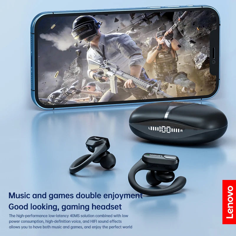 Lenovo XT80 wireless earbuds by Gadgetix with Bluetooth 5.3, TWS design, LED display, and compact charging case.